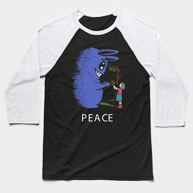 Peace monster doodle flower girl Baseball T-Shirt by Mako Design 